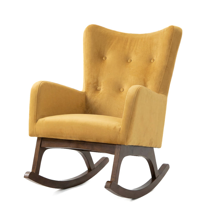 Alistair Modern Rocking Chair | Yellow Velvet & Solid Wood Base | Ashcroft Imports Furniture