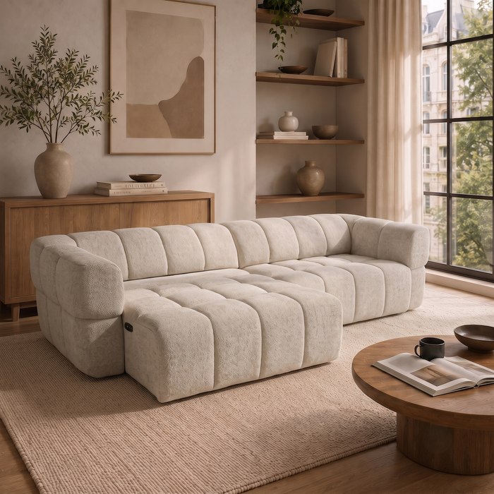 Burntwood Light Brown Chenille PWR Slider Sofa