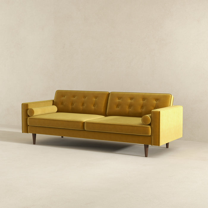 Casey Tufted Back Dark Yellow Velvet Upholstered Sofa