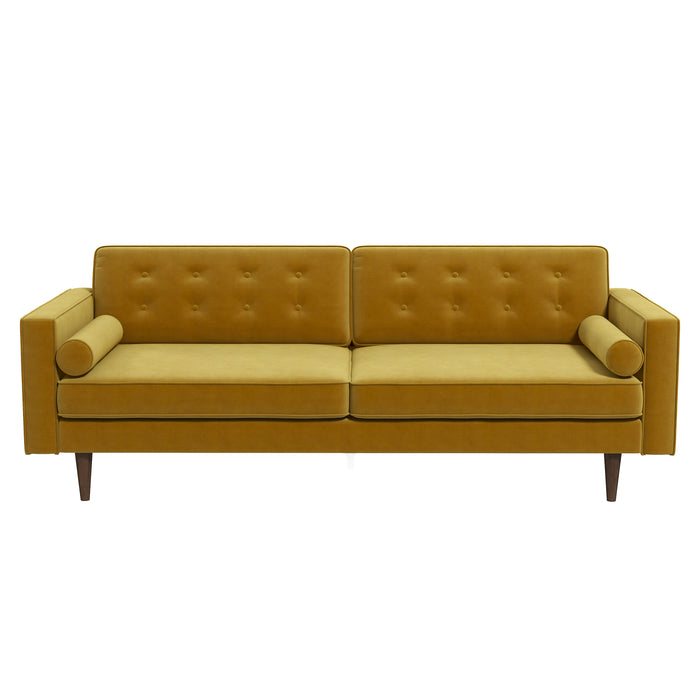 Casey Tufted Back Dark Yellow Velvet Upholstered Sofa