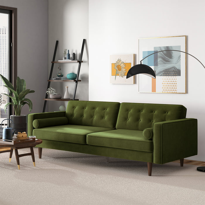 Casey Tufted Back Olive Green Velvet Upholstered Sofa