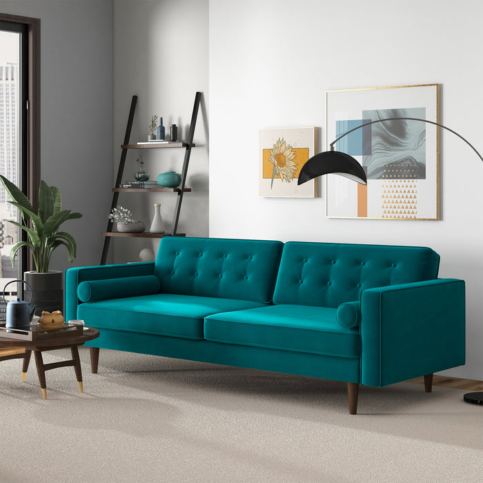 Casey Tufted Back Teal Velvet Upholstered Sofa