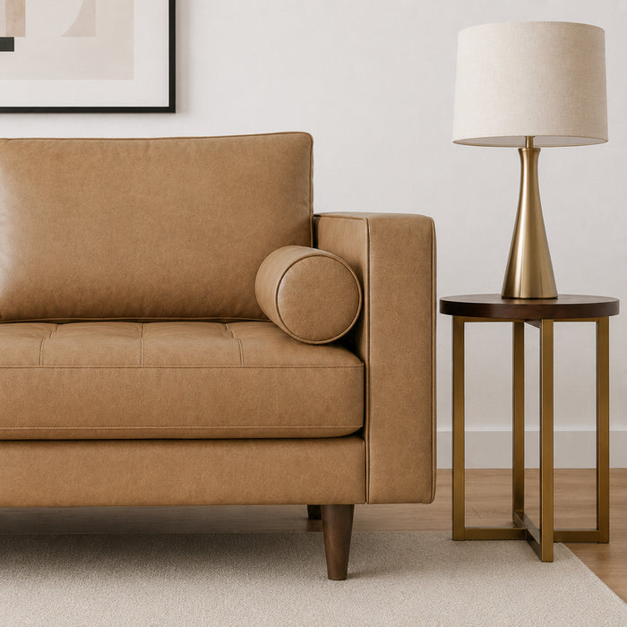 Catherine Mid-Century Modern Genuine Tan Leather Loveseat | Ashcroft Imports Furniture