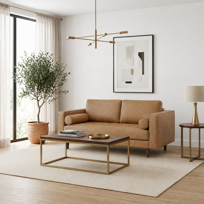 Catherine Mid-Century Modern Genuine Tan Leather Loveseat | Ashcroft Imports Furniture