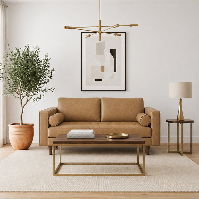 Catherine Mid-Century Modern Genuine Tan Leather Loveseat | Ashcroft Imports Furniture