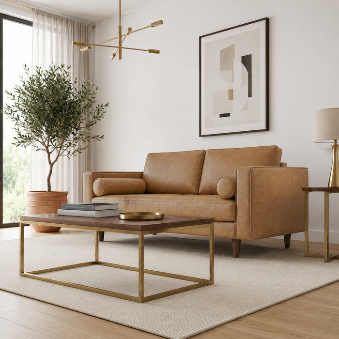 Catherine Mid-Century Modern Genuine Tan Leather Loveseat | Ashcroft Imports Furniture
