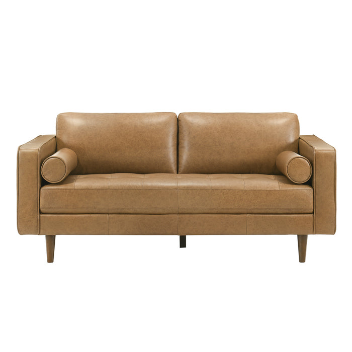 Catherine Mid-Century Modern Genuine Tan Leather Loveseat | Ashcroft Imports Furniture