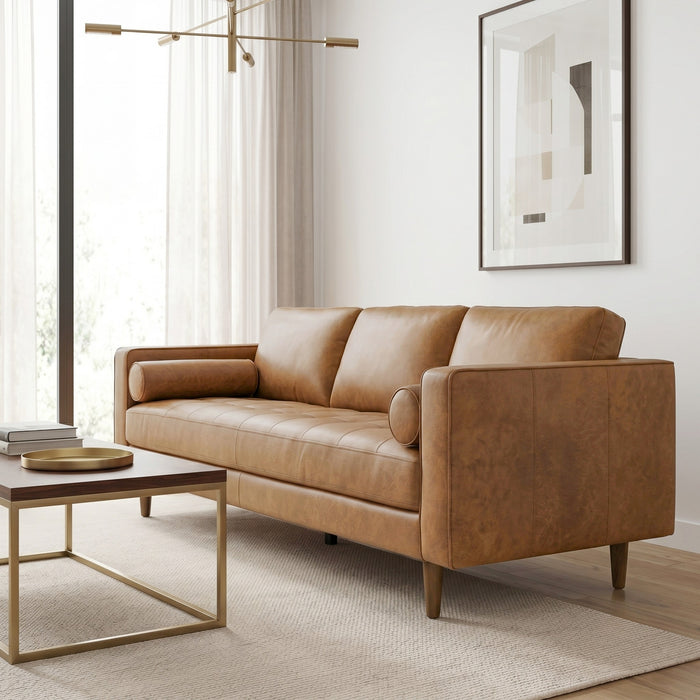 Catherine Genuine Tan Leather Sofa
