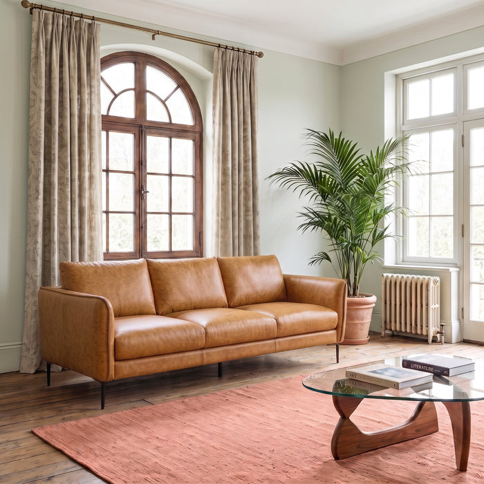 Cooperstown Comfortable Mid-Century Modern Leather Sofa with Removable Cushions | Ashcroft Imports Furniture