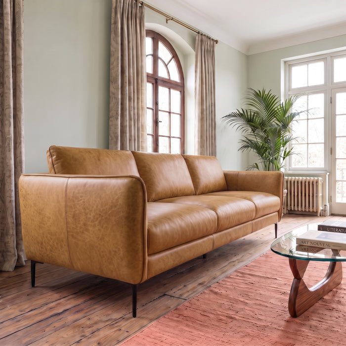 Cooperstown Comfortable Mid-Century Modern Leather Sofa with Removable Cushions | Ashcroft Imports Furniture