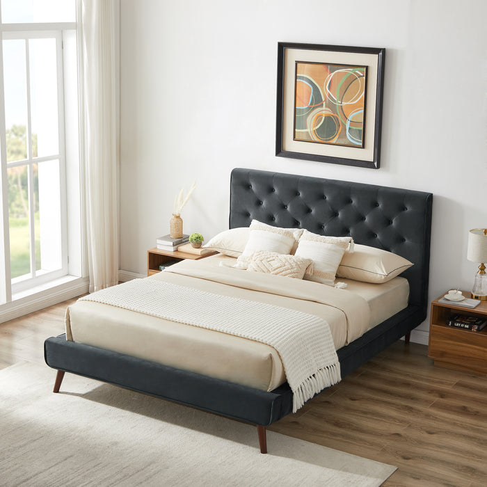 Dillon Mid-Century Modern Velvet Upholstered Queen Platform Bed | Ashcroft Imports Furniture