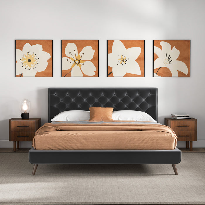 Dillon Mid-Century Modern Velvet Upholstered Platform Bed | Ashcroft Imports Furniture