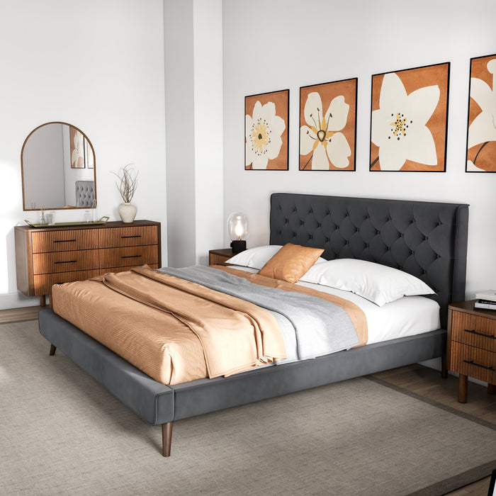 Dillon Mid-Century Modern Velvet Upholstered Platform Bed | Ashcroft Imports Furniture