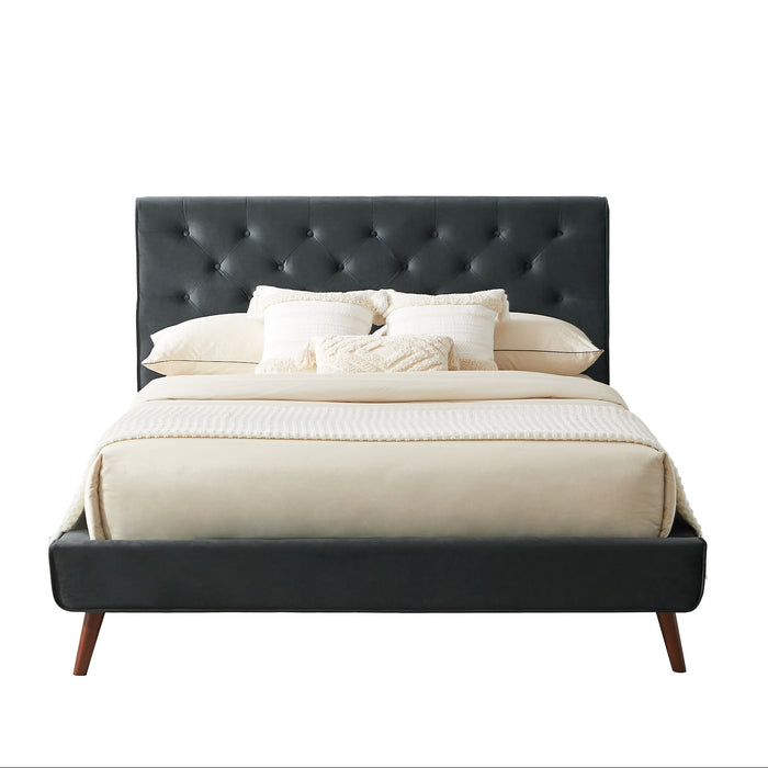 Dillon Mid-Century Modern Velvet Upholstered Queen Platform Bed | Ashcroft Imports Furniture