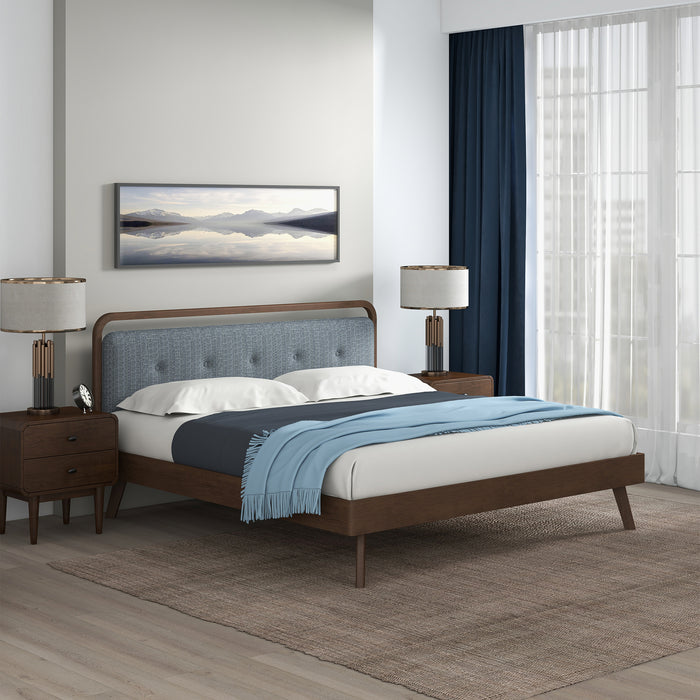 Divan Solid Wood King Bed with Fabric Upholstered Headboard