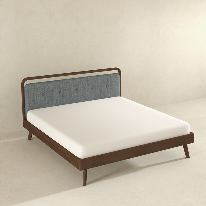 Divan Solid Wood King Bed with Fabric Upholstered Headboard