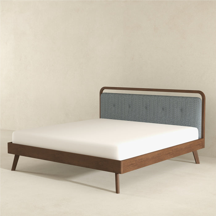 Divan Solid Wood King Bed with Fabric Upholstered Headboard