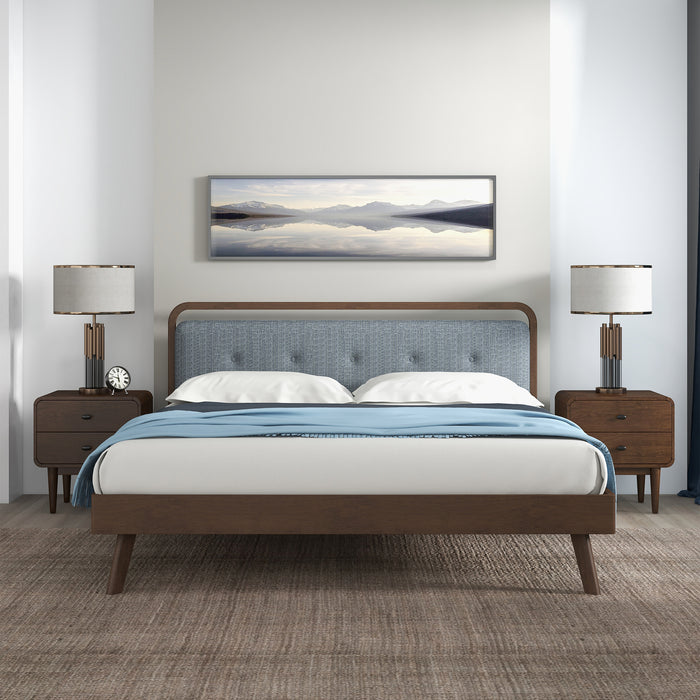 Divan Solid Wood King Bed with Fabric Upholstered Headboard