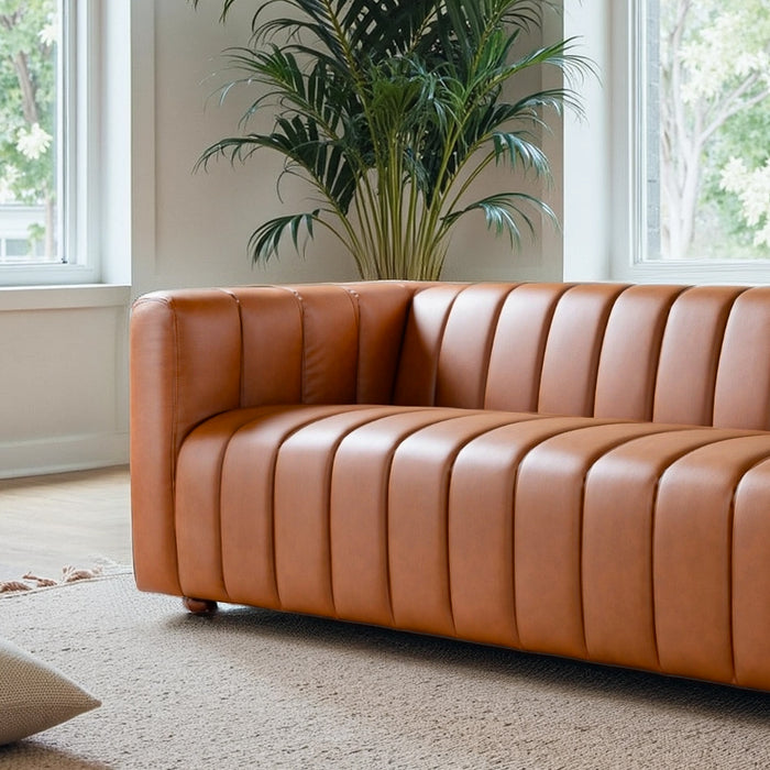 Harrison Mid-Century Modern Cognac Top-Grain Leather Sofa | Ashcroft Imports Furniture