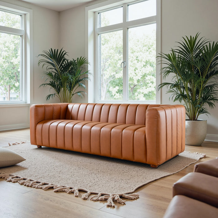 Harrison Mid-Century Modern Cognac Top-Grain Leather Sofa | Ashcroft Imports Furniture