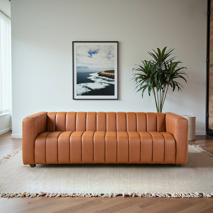 Harrison Mid-Century Modern Cognac Top-Grain Leather Sofa | Ashcroft Imports Furniture
