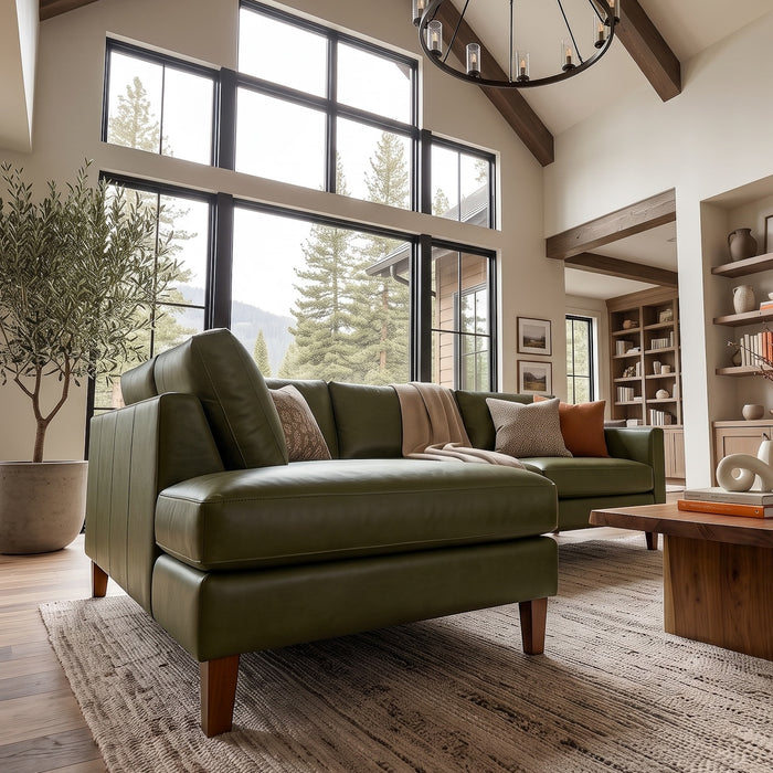 Juno L-Shaped Top Grain Leather Sofa and Chaise Lounge with Solid Wood Legs | Ashcroft Imports Furniture