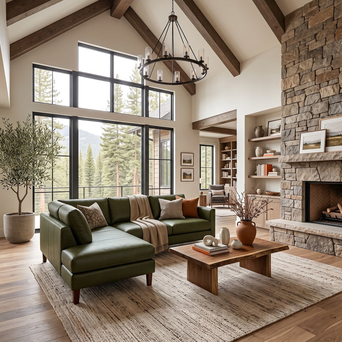 Juno L-Shaped Top Grain Leather Sofa and Chaise Lounge with Solid Wood Legs | Ashcroft Imports Furniture