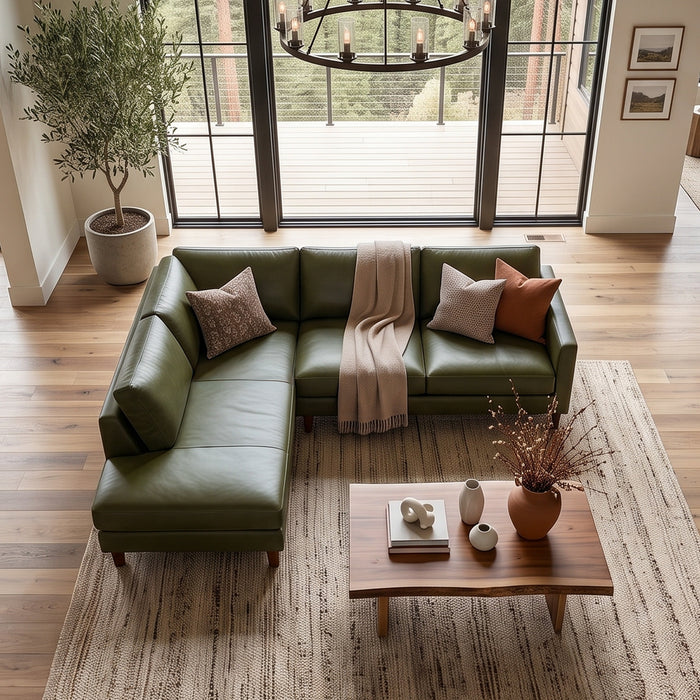 Juno L-Shaped Top Grain Leather Sofa and Chaise Lounge with Solid Wood Legs | Ashcroft Imports Furniture