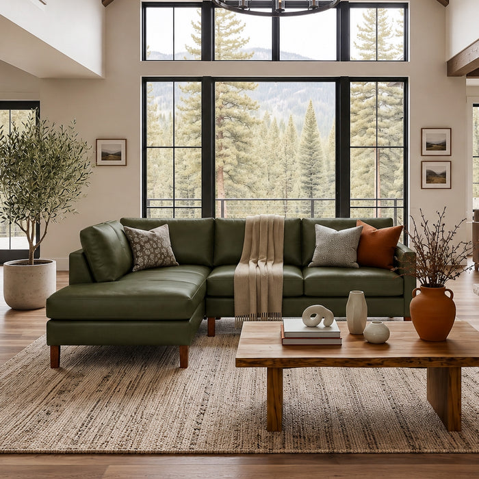 Juno L-Shaped Top Grain Leather Sofa and Chaise Lounge with Solid Wood Legs | Ashcroft Imports Furniture