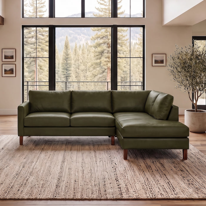Juno L-Shaped Top Grain Leather Sofa and Chaise Lounge with Solid Wood Legs | Ashcroft Furniture Imports