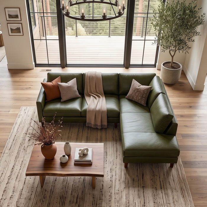Juno L-Shaped Top Grain Leather Sofa and Chaise Lounge with Solid Wood Legs | Ashcroft Furniture Imports