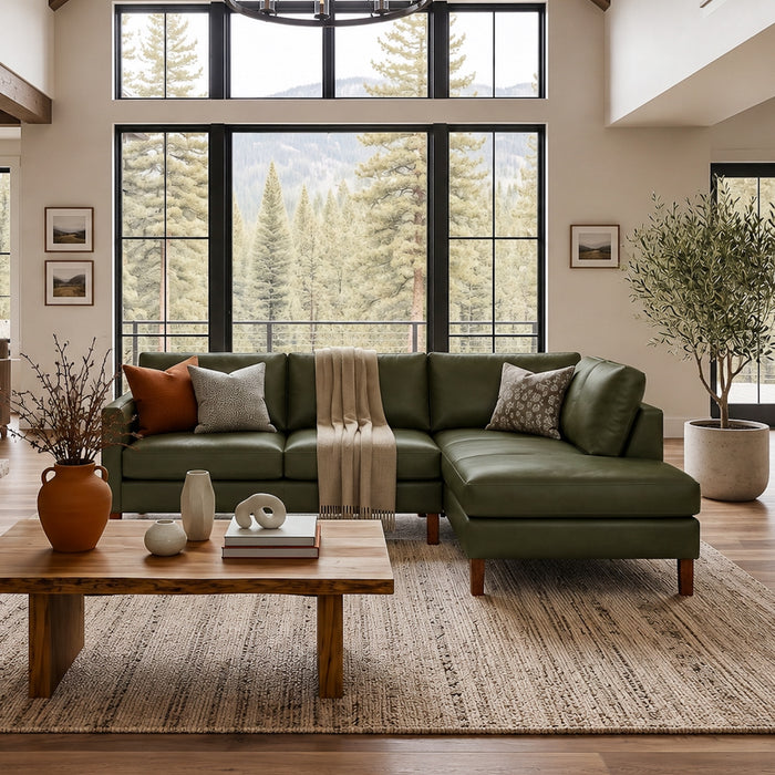 Juno L-Shaped Top Grain Leather Sofa and Chaise Lounge with Solid Wood Legs | Ashcroft Furniture Imports