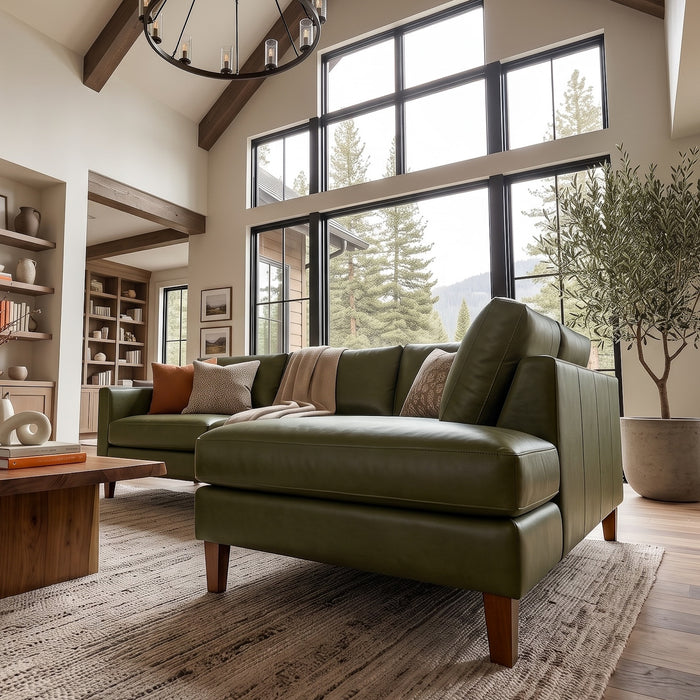 Juno L-Shaped Top Grain Leather Sofa and Chaise Lounge with Solid Wood Legs | Ashcroft Furniture Imports