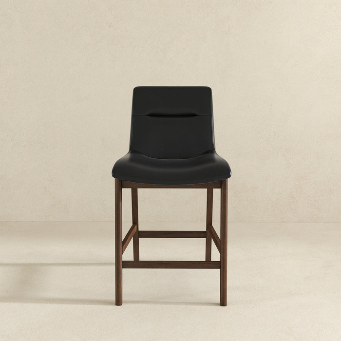 Langlade Leather Upholstered Counter Stool in Black (Set of 2)