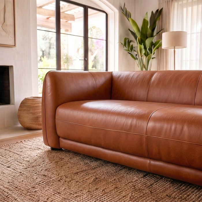 Maine Durable Top-Grain Leather 3-Seater Sofa with Solid Wood Legs | Ashcroft Imports Furniture