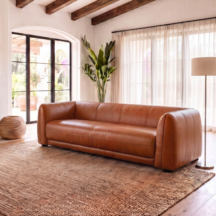Maine Durable Top-Grain Leather 3-Seater Sofa with Solid Wood Legs | Ashcroft Imports Furniture
