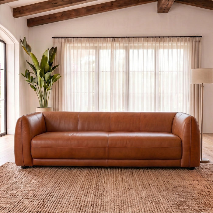 Maine Durable Top-Grain Leather 3-Seater Sofa with Solid Wood Legs | Ashcroft Imports Furniture