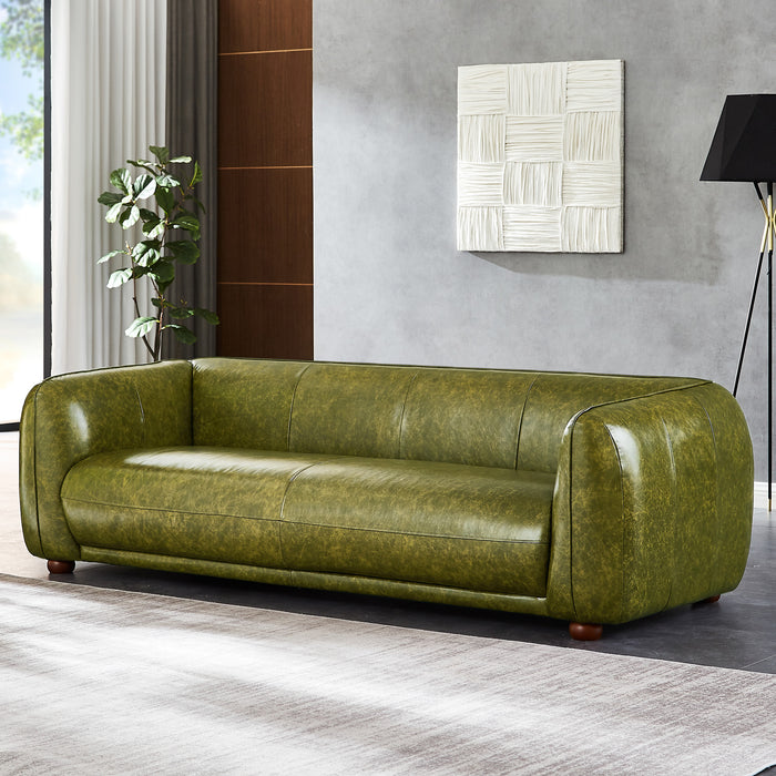 Mila Mid-Century Modern Green Genuine Leather Sofa | Ashcroft Imports Furniture