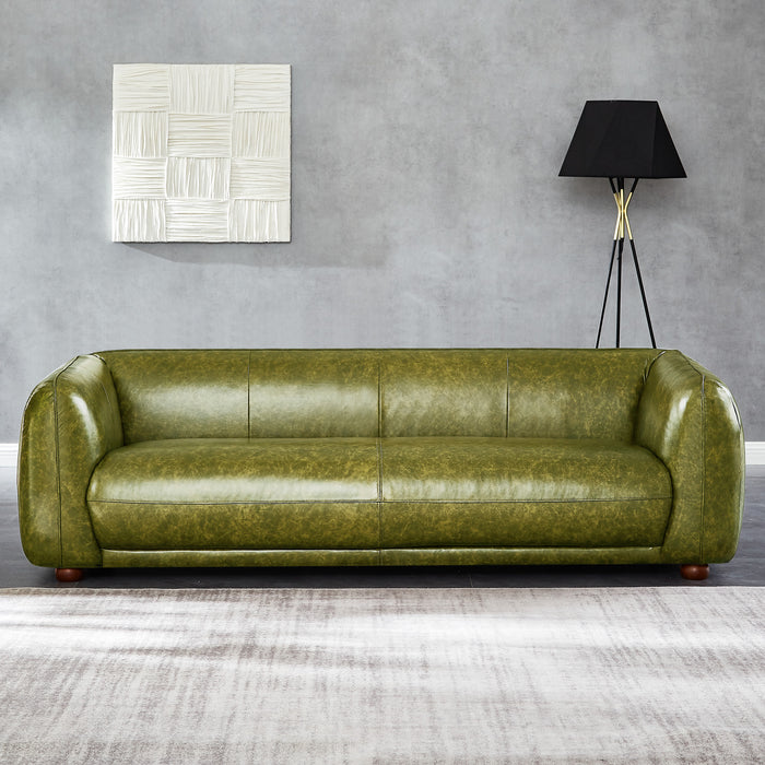 Mila Mid-Century Modern Green Genuine Leather Sofa | Ashcroft Imports Furniture