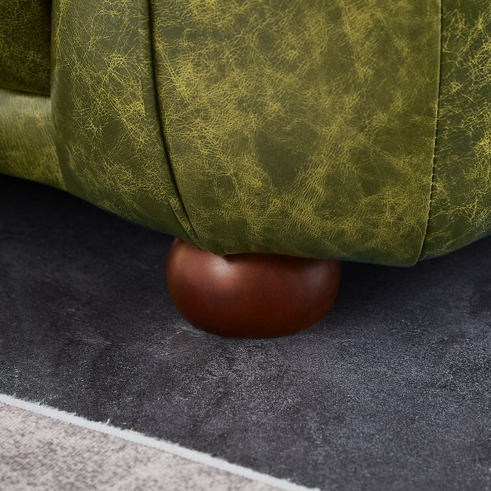 Mila Mid-Century Modern Green Genuine Leather Sofa | Ashcroft Imports Furniture