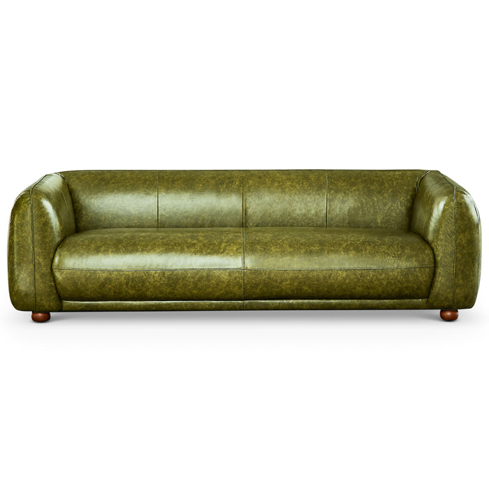 Mila Mid-Century Modern Green Genuine Leather Sofa | Ashcroft Imports Furniture
