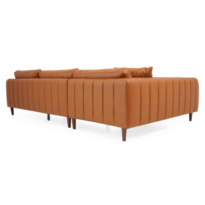 Monroe Mid-Century Modern Cognac Vegan Leather Left Sectional Sofa | Ashcort Imports Furniture