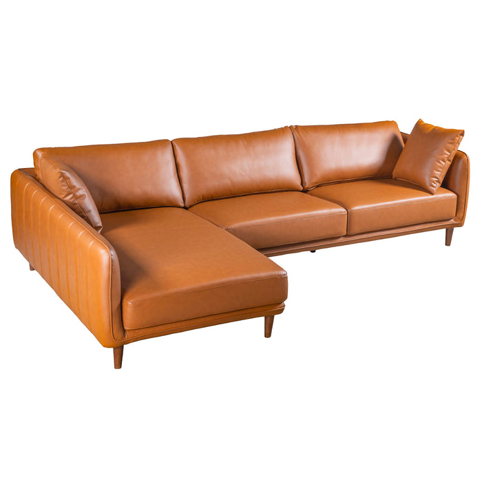 Monroe Mid-Century Modern Cognac Vegan Leather Left Sectional Sofa | Ashcort Imports Furniture