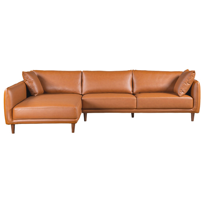 Monroe Mid-Century Modern Cognac Vegan Leather Left Sectional Sofa | Ashcort Imports Furniture