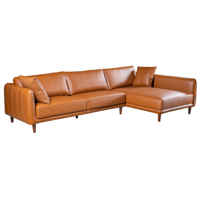 Monroe Mid-Century Modern Cognac Vegan Leather Right Sectional Sofa | Ashcroft Imports Furniture
