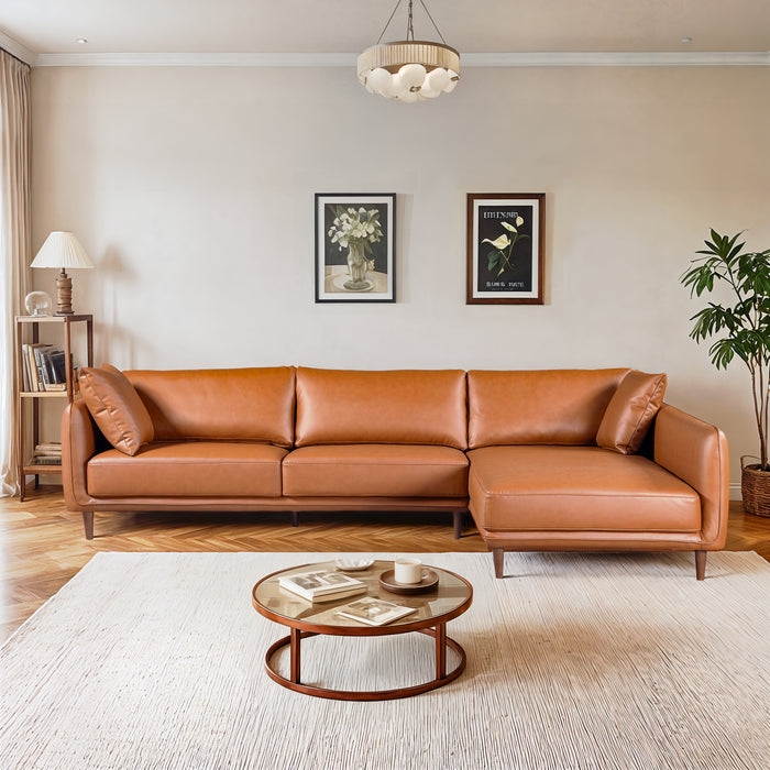 Monroe Mid-Century Modern Cognac Vegan Leather Right Sectional Sofa | Ashcroft Imports Furniture