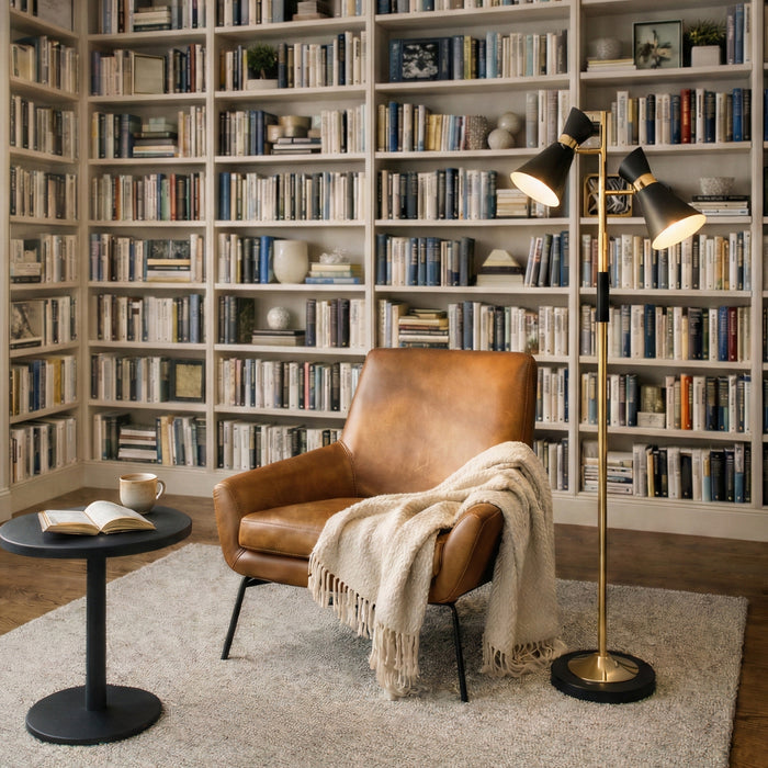Axis Brassed Gold Floor Lamp | Double Spot Lights & 4-Way Switch