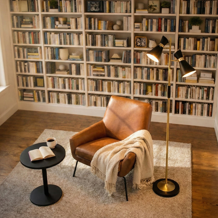 Axis Brassed Gold Floor Lamp | Double Spot Lights & 4-Way Switch