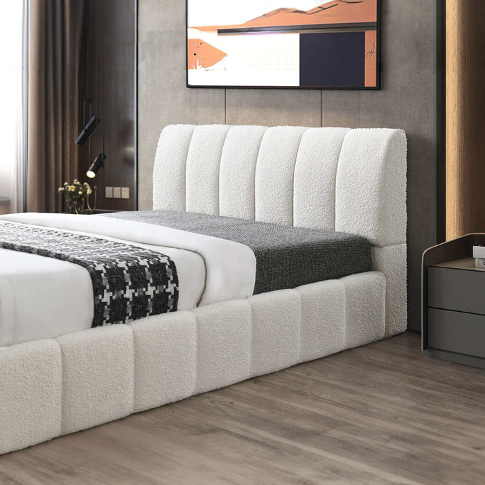 Hilar  White Boucle Platform Bed King