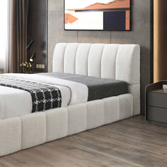 Hilar Mid-Century Modern White Boucle Platform Bed
